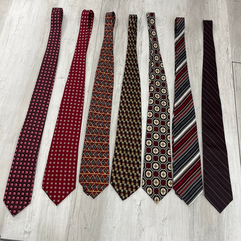 7pc Silk Tie Red Bundle Designer Vintage Pierre Cardin Express Retro Eclectic